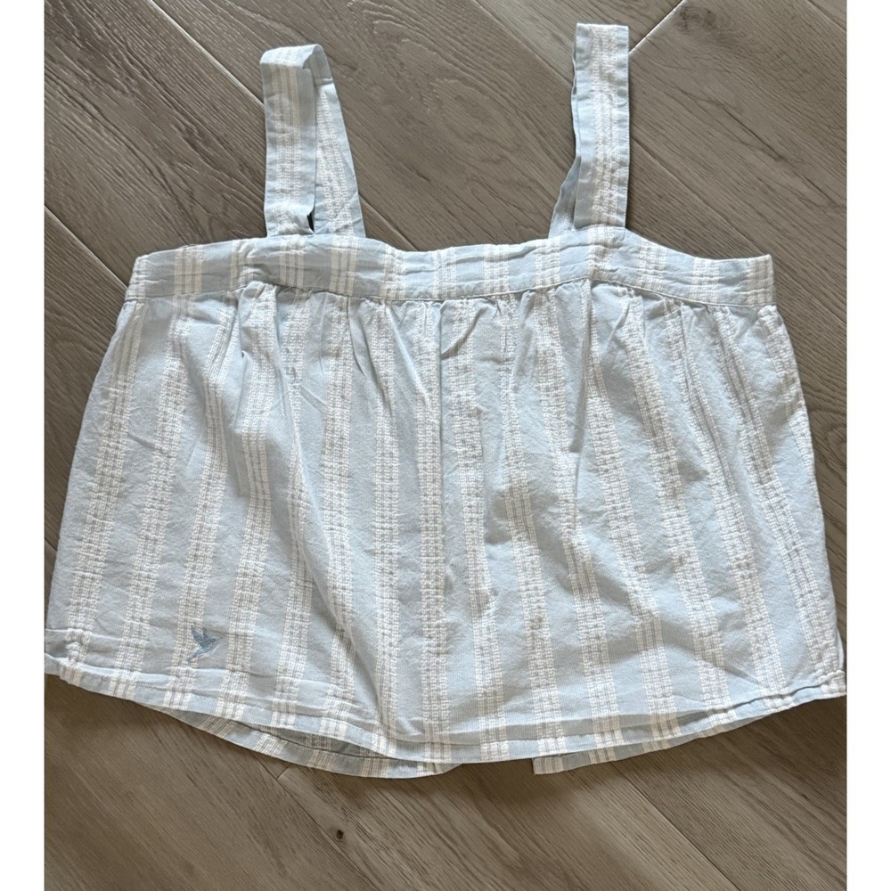 Calypso St Barth Striped Cotton Tank Top Womens‎ L Blue White Boho Button Back